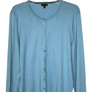 Talbots Fine Knit Cardigan Pearlescent Buttons Cotton/Cashmere - Blue - XL